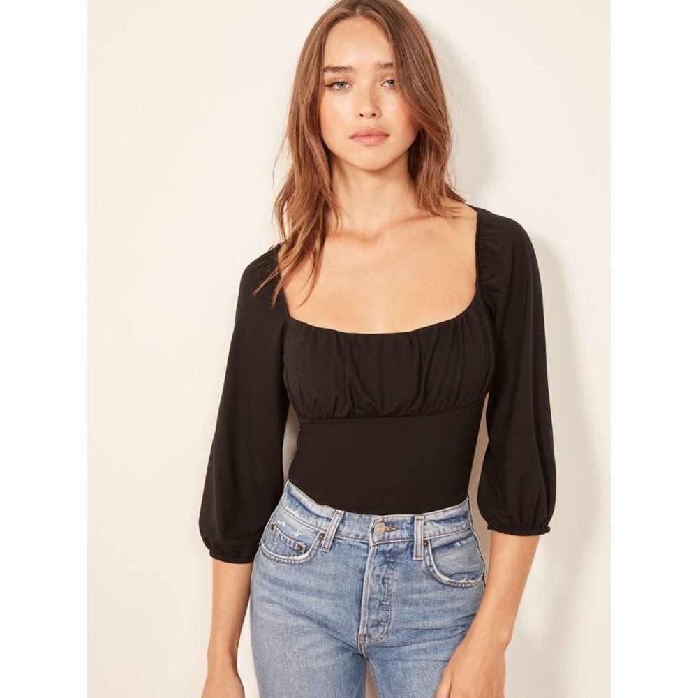 Reformation Jeans Mari Black Top Square Neck